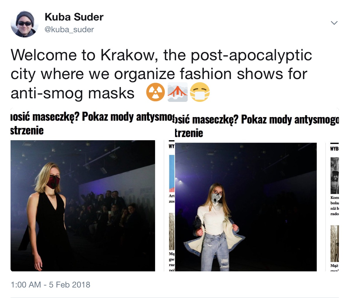 Welcome to Krakow, the post-apocalyptic city where we organize fashion shows for anti-smog masks